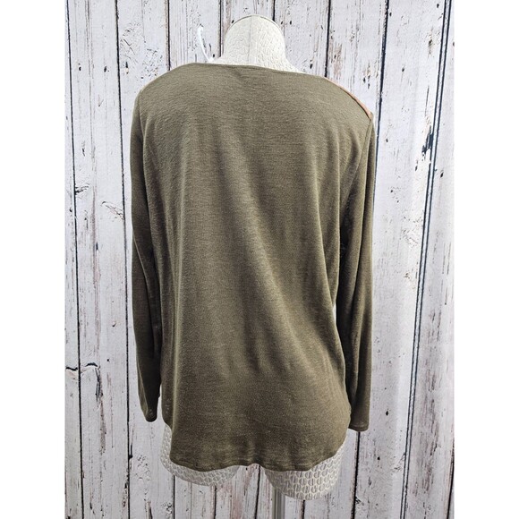 CS Women's M Massimo Dutti 100% Linen Light Knit Sweater W Leather Shoulder EUC - Picture 5 of 8